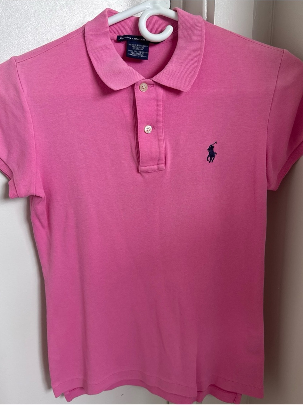 Ralph Lauren Girls Hot Pink Polo with Navy Pony